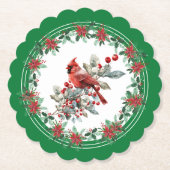 Rote Mockingbird Poinsettia Grenzen Grün Untersetzer (Vorderseite)