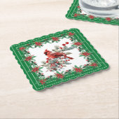 Rote Mockingbird Poinsettia Grenzen Grün Untersetzer (angewinkelt)