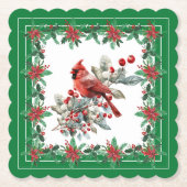 Rote Mockingbird Poinsettia Grenzen Grün Untersetzer (Vorderseite)