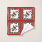 Rote Mockingbird Poinsettia Grenzen Rot Badhandtuch Set (Waschlappen)