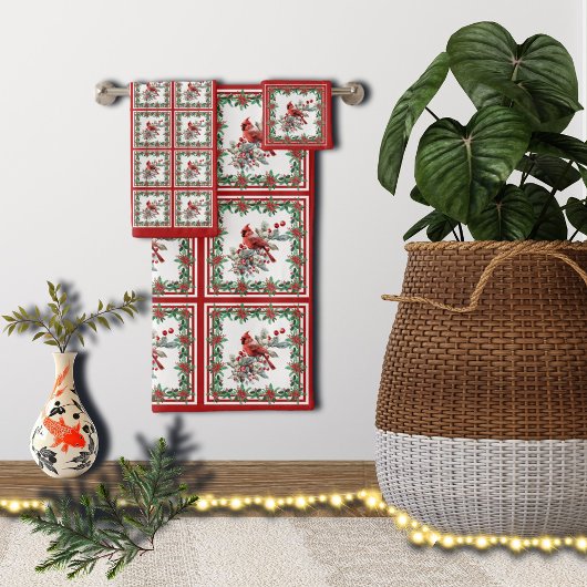 Rote Mockingbird Poinsettia Grenzen Rot Badhandtuch Set