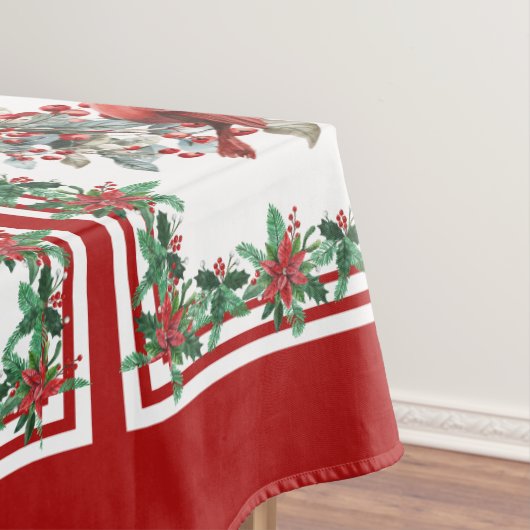 Rote Mockingbird Poinsettia Grenzen Rot Tischdecke (Beispiel)