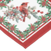 Rote Mockingbird Poinsettia Grenzen Rot Tischdecke (Schrägansicht)