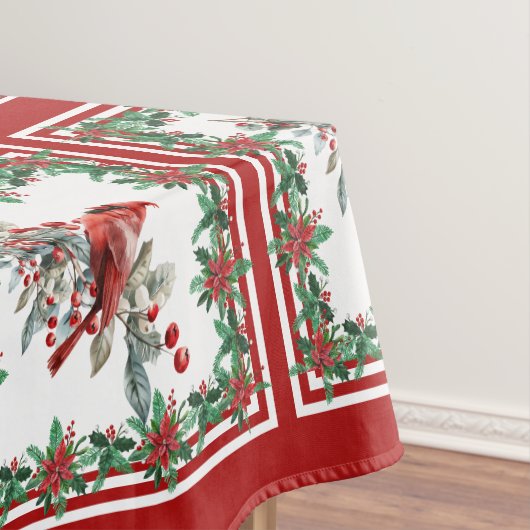 Rote Mockingbird Poinsettia Grenzen Rot Tischdecke (Beispiel)