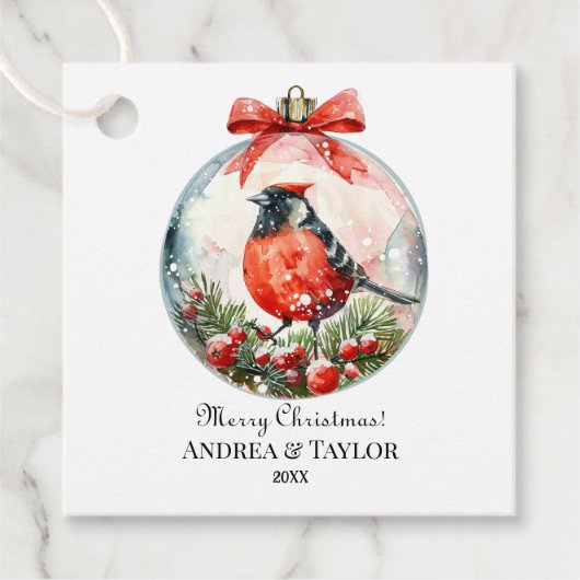 Rote Mockingbird Winterlandschaft Geschenkanhänger (Vorderseite)