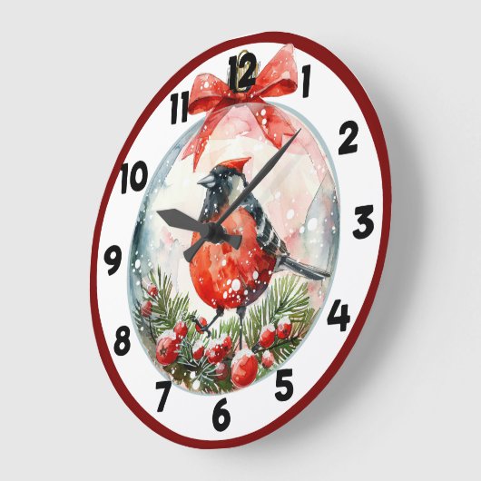 Rote Mockingbird Winterlandschaft Große Wanduhr (Winkel)