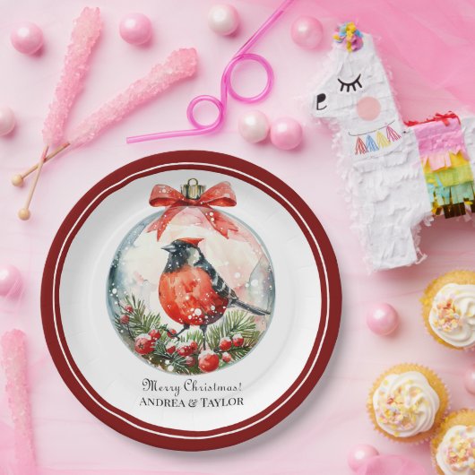 Rote Mockingbird Winterlandschaft Pappteller (Party)