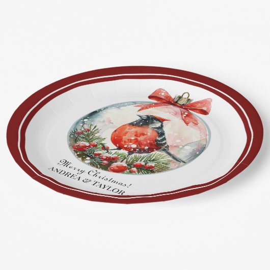 Rote Mockingbird Winterlandschaft Pappteller (Schrägansicht)