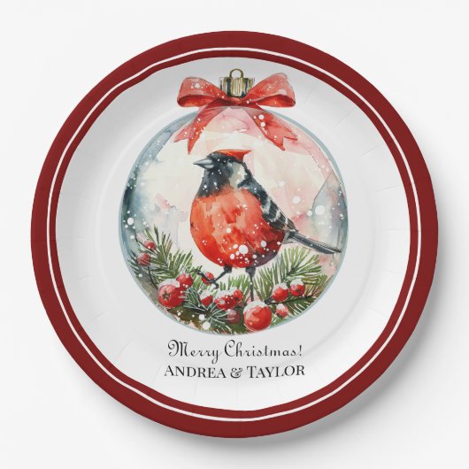 Rote Mockingbird Winterlandschaft Pappteller (Vorderseite)