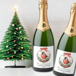 Rote Mockingbird Winterlandschaft Schaumweinetikett