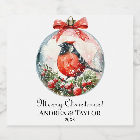 Rote Mockingbird Winterlandschaft Schaumweinetikett (Einzelnes Label)