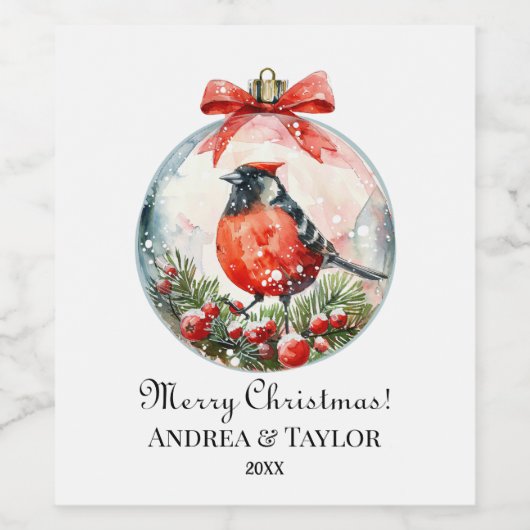 Rote Mockingbird Winterlandschaft Weinetikett (Einzelnes Label)