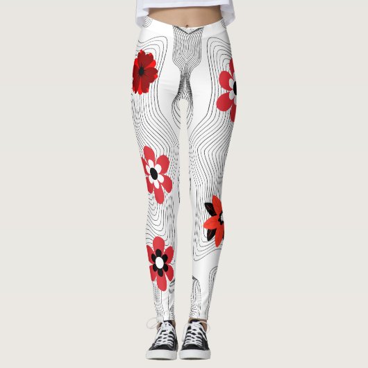 Rote moderne Blume Leggings (Vorderseite)