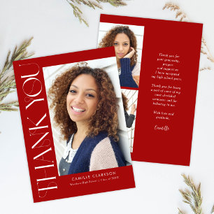 Rote Moderne Elegante Drei Foto Abschluss Dankeskarte