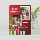 Rote Moderne Elegante Familie Frohe Weihnachten Fo (Stehend Vorderseite)
