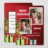 Rote Moderne Elegante Familie Frohe Weihnachten Fo (Vorne/Hinten)