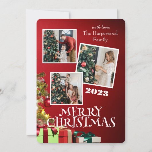 Rote Moderne Elegante Familie Frohe Weihnachten Fo (Vorderseite)