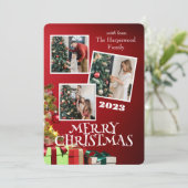 Rote Moderne Elegante Familie Frohe Weihnachten Fo (Stehend Vorderseite)