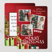 Rote Moderne Elegante Familie Frohe Weihnachten Fo (Vorne/Hinten)