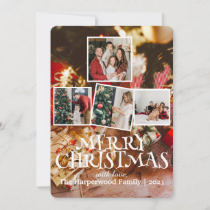 Rote moderne elegante Familien-Weihnachtsfotocolla Feiertagskarte