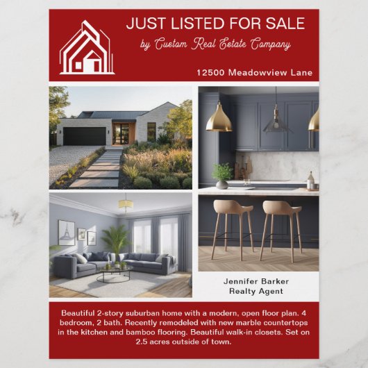 Rote moderne Immobilien-Objektpräsentation auf dop Flyer (Vorne)