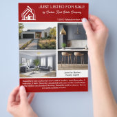 Rote moderne Immobilien-Objektpräsentation auf dop Flyer (Hand)