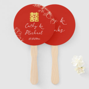 Rote moderne Linie Blumenschrift Chinesische Hochz Fächer