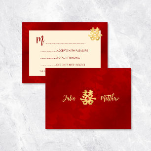 Rote moderne RSVP chinesische Hochzeit Einladung