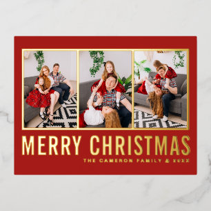 Rote moderne Typografie Foto-Collage Weihnachten Folien Feiertagspostkarte