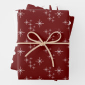 Rote moderne Weihnachtsbäume Schneeflocken Festlic Geschenkpapier Set (Beispiel)