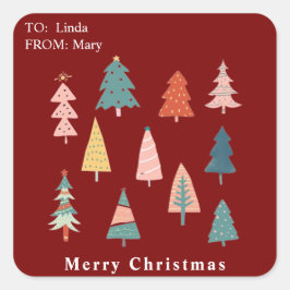 Rote, moderne Weihnachtsbaumen Urlaub Quadratischer Aufkleber