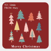 Rote, moderne Weihnachtsbaumen Urlaub Quadratischer Aufkleber (Vorderseite)