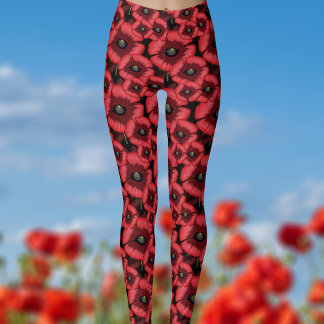 Rote Mohn August Geburtsblumen-Muster Leggings
