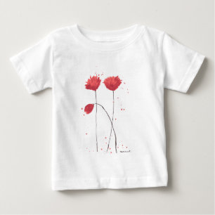 Rote Mohn Blume Aquarellfarben rustikale Wildblume Baby T-shirt