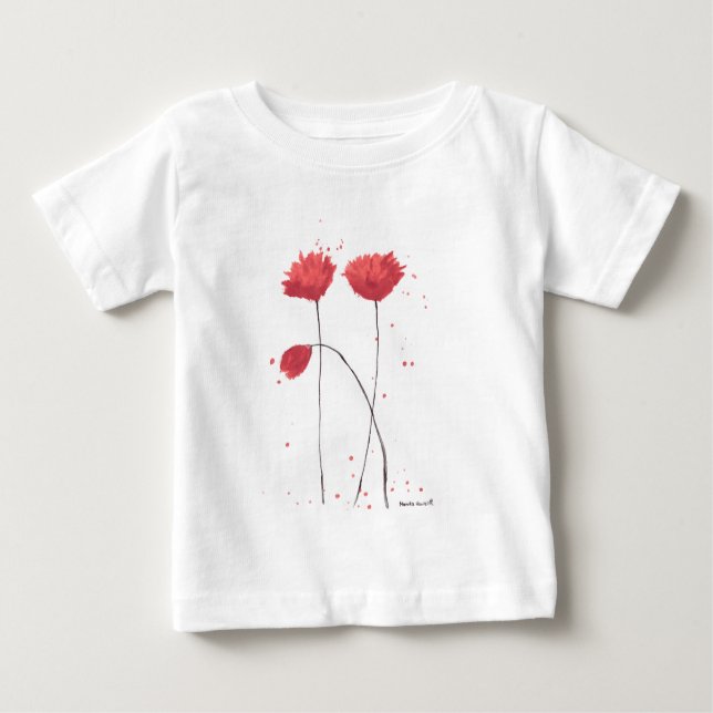 Rote Mohn Blume Aquarellfarben rustikale Wildblume Baby T-shirt (Vorderseite)