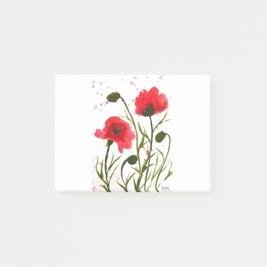 Rote Mohn Blume Aquarellfarben rustikaler Chic Post-it Klebezettel (Vorderseite)