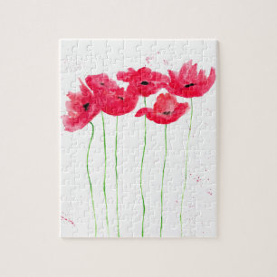 Rote Mohn Blume Natur Wasserfarben Sommer Puzzle