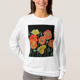 Rote Mohn-Blumen-Aquarell-Kunst-Blumenmuster-T-Shi T-Shirt