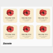 Rote Mohn-Blumen-Hochzeit-Danke Quadratischer Aufkleber (Blatt)