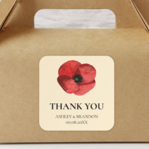 Rote Mohn-Blumen-Hochzeit-Danke Quadratischer Aufkleber