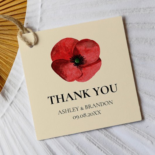 Rote Mohn-Blumen-Hochzeit-Dankeschön Geschenkanhänger