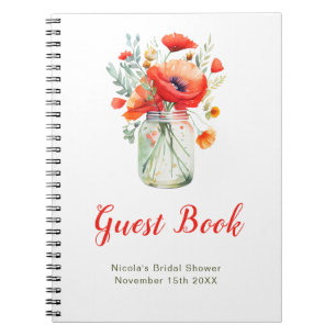 Rote Mohn-Blumen-Mason-Glas-Brautparty-Gästebuch Notizblock