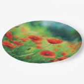Rote Mohn-Blumenparty Pappteller (Schrägansicht)