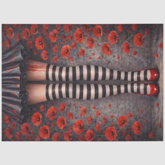 Rote Mohn-Gotik-Beine-Decoupage-Papier Seidenpapier (Vorderseite)