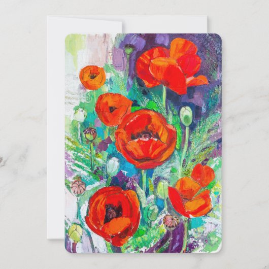 Rote Mohn-Impasto-Kunst Blumen Einladung (Vorderseite)