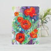 Rote Mohn-Impasto-Kunst Blumen Einladung (Stehend Vorderseite)