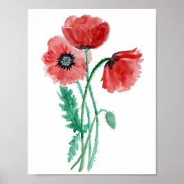 Rote Mohn in Aquarellfarben Poster