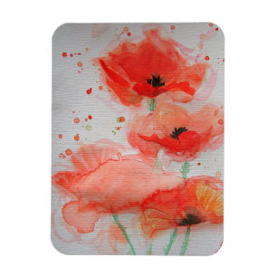Rote Mohn Kunst Blumen Wasserfarben Magnet