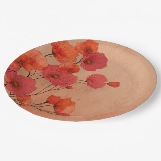 Rote Mohn-Papierteller Pappteller (Schrägansicht)