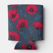 Rote Mohn und Ladybugs auf dunkelblau Dosenkühler (Rückseite)